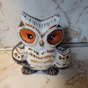 Whimsical Ceramic Owl Figurine - White and Orange